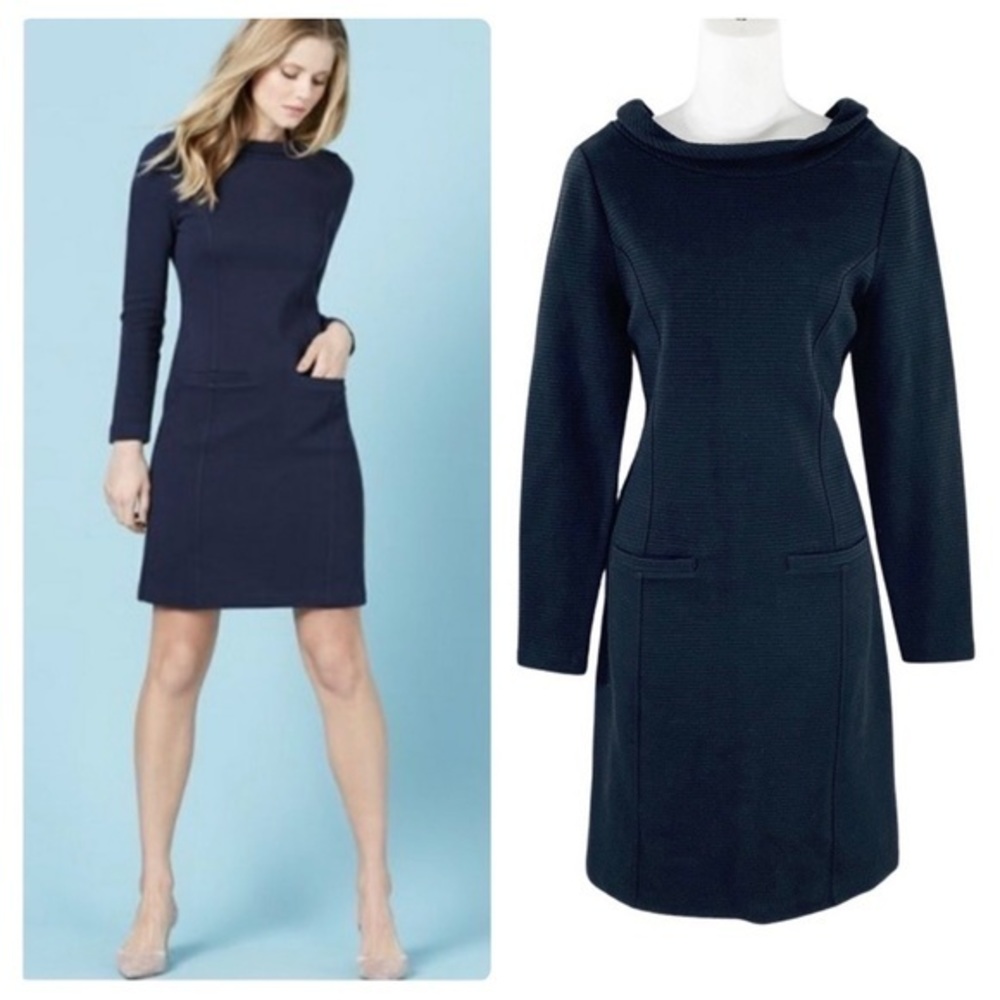 Boden Marion Ottoman black Textured Shift Dress 8 Long 8L LL8